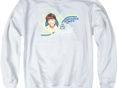 LOVE BOAT : ROMANCE AHOY ADULT CREW NECK SWEATSHIRT WHITE SM For Sale