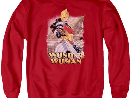 JUSTICE LEAGUE OF AMERICA : WONDER WOMAN ADULT CREW SWEAT RED MD Online now